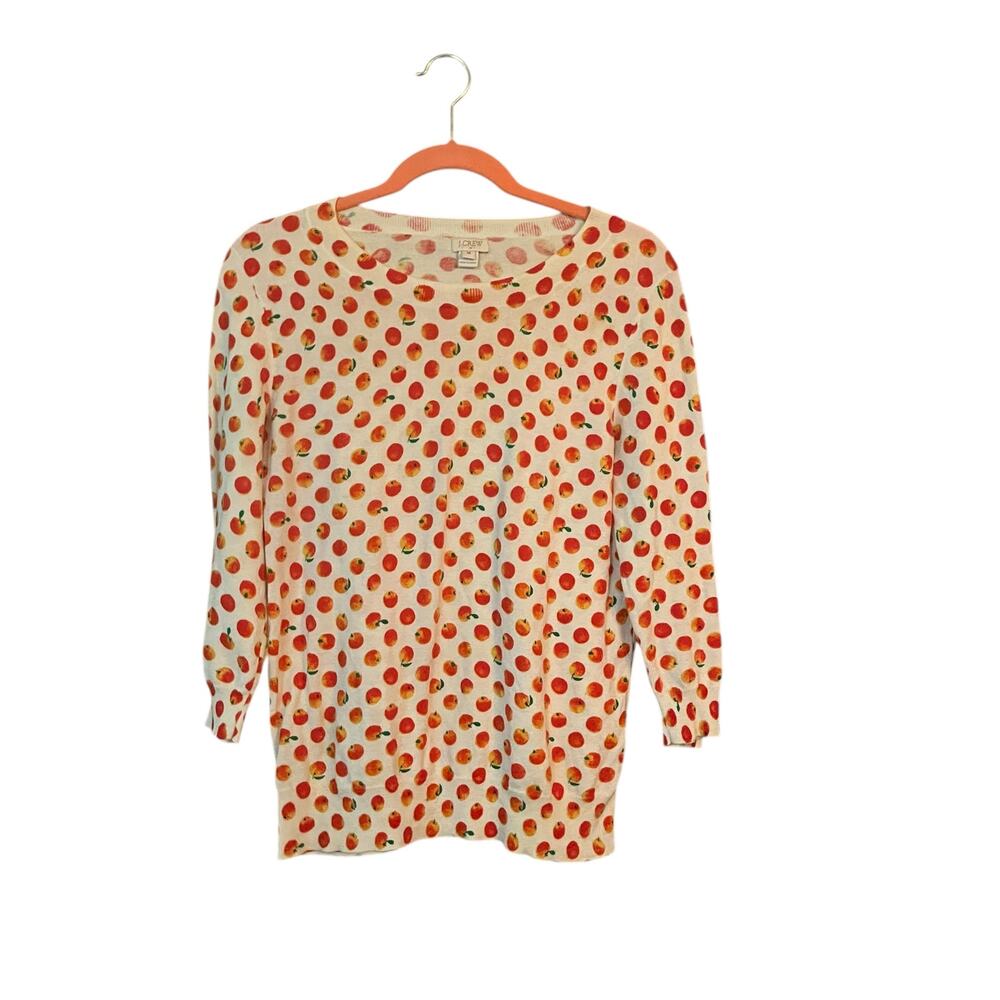 J Crew Factory Crew Neck Sweater M Peaches 3/4 Sleeve 100% Cotton Preppy Casual